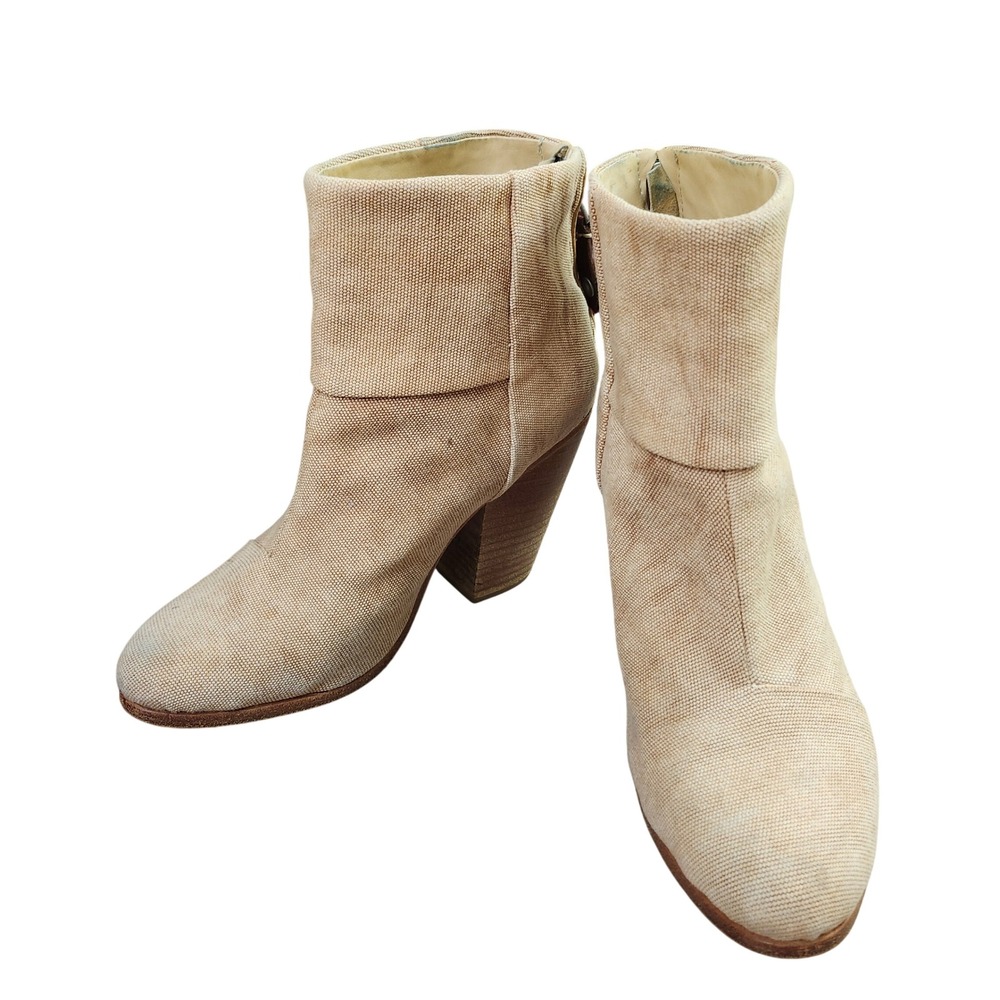 Rag & Bone Newbury Beige Canvas Ankle Boots Stacked Heel US 8.5 EU 38.5
